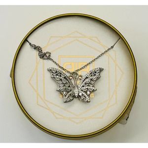 B.B. Lila Large Butterfly Bling Necklace ~ Silver